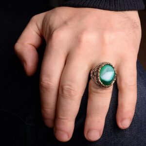 Vintage Erkek 925 Ayar Gümüş Yüzük, Doğal Druzy Kuvars Taş - Görsel 6