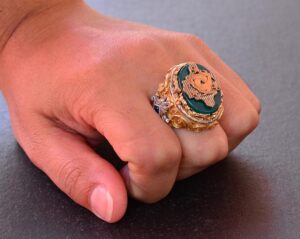 Jade Taşı Yüzük - 925 Ayar Gümüş Mühür Yüzük - El Yapımı Erkek Altın Kaplama Yüzük (Aile Arması) - Görsel 7