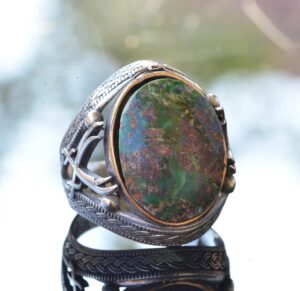 Gerçek Doğal Taş Yüzük - Gümüş Erkek El Yapımı Kılıç Yüzüğü (Turkuaz) - Görsel 3