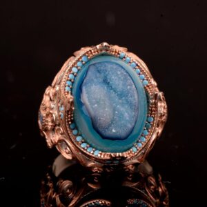 Gerçek Doğal Drusy Kristal Kuvars Taş Yüzük, 925 Ayar Gümüş Yüzük Erkekler İçin - Görsel 6