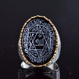 925 Ayar Gümüş Erkek Yüzük Siyah Oniks Taşı ve Süleyman Mührü Tasarımı - Görsel 6