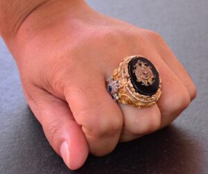 El Yapımı Onyx Yüzük - 925 Ayar Sterlin Gümüş Erkek Altın Kaplama Yüzük (Aslan) - Görsel 7