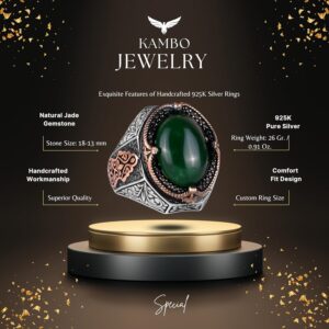 Serin 925 Ayar Katı Gümüş Erkek Yüzük - El Yapımı Doğal Yeşim Taşı Yüzük, Uyumluluk ve Refah Tasarımı - Görsel 2