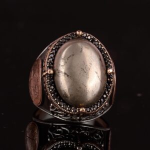 Doğal Pirit Taşlı Yüzük, Süleyman Mühürü Yüzüğü - 925 Ayar Katı Gümüş Erkek Yüzüğü - Görsel 4