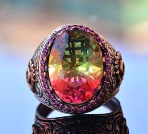 925 Ayar Gümüş Kral Yüzük - Çok Renkli Yapay Taş - El Yapımı Erkek Takısı - Görsel 5