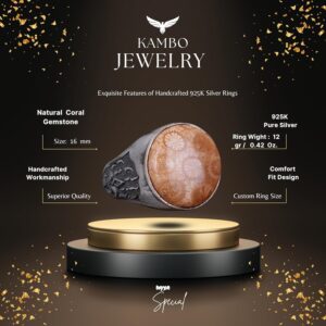 Gerçek Doğal Mercan Taşı Yüzük, İskelet Yüzük, 925 Ayar Gümüş Yüzük Erkekler İçin - Görsel 2