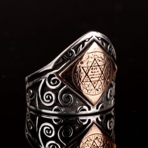 Okçu 925 Ayar Sterlin Gümüş Erkek Yüzük - Davud Yıldızı ve Kral Süleyman Tasarımı - Görsel 5