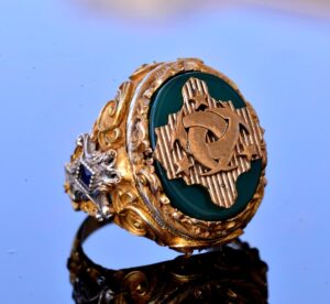 Jade Taşı Yüzük - 925 Ayar Gümüş Mühür Yüzük - El Yapımı Erkek Altın Kaplama Yüzük (Aile Arması) - Görsel 3