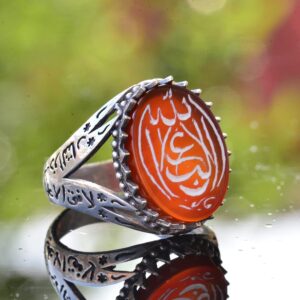 925 Ayar Gümüş Yüzük, Doğal Akik Taşı, Zülfikar İslam Kılıcı Yüzüğü - Görsel 7