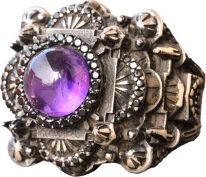 Erkekler için Lüks 925 Ayar Gümüş Yüzük - Doğal Ametist Taşı ile Şahane ve Görkemli Tasarım
