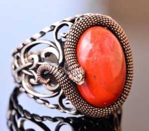 Doğal Kan Taşı Taşlı Yılan Yüzük, El Yapımı Yüzük, Ayar Gümüş Erkek Yüzüğü, Hediye için, Gümüş Aksesuar, Kahverengi - Görsel 3