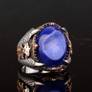 Doğal Druzy Kuvars ile 925 Ayar Gümüş Yüzük: Mavi, Lacivert, Yeşil, Kahverengi Varyasyonlar (Lacivert) - Görsel 5