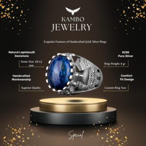 Lapis Lazuli Taş Yüzük - 925 Ayar Katı Gümüş Erkek Yüzük - Bilgelik ve Gerçek Tasarımı - Görsel 2