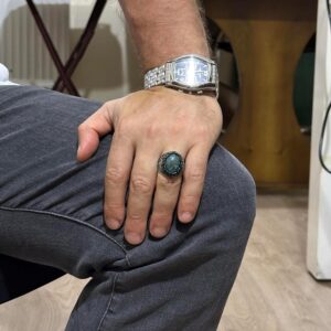 Doğal Azurit Taş Yüzük - El Yapımı 925 Ayar Gümüş Erkek Takısı, Şık ve Zarif Tasarım - Görsel 3