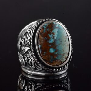 Erkekler için Turkuaz Taş Yüzük, 925 Ayar Gümüş El Yapımı Ejderha Derisi Tasarımı, Modern Tarzda Şifa Kristali Takı (Model-1) - Görsel 5