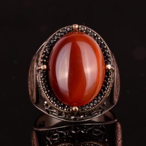 El Yapımı Sterlin Gümüş Yüzük ile Doğal Karnelyan Taşı ve Süleyman Yıldızı Sembolü - Görsel 6