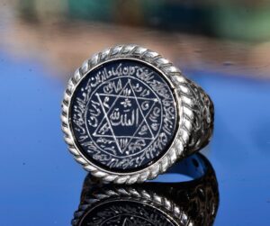 Gümüş Erkek Yüzük, Doğal Siyah Onyks Taşı, Kral Süleyman Mührü Yüzüğü, El Yapımı Takı - Görsel 3