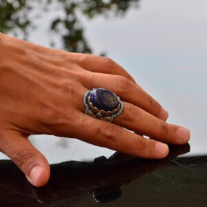 El Yapımı 925 Ayar Gümüş Erkek Yüzük - Doğal Taşlı Orta Doğu Tasarımı (Lapis Lazuli) - Görsel 5
