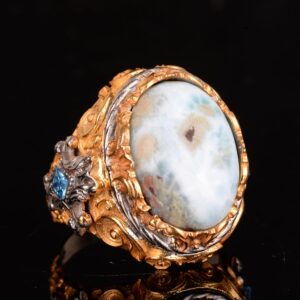 Gerçek Doğal Larimar Taşlı Erkek Yüzük, 925 Ayar Gümüş Yüzük, El Yapımı Yüzük - Görsel 4