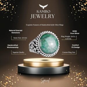 Gerçek Doğal Taş Yüzük - 925 Ayar Katı Gümüş Erkek Yüzük Zümrüt ile - Görsel 2