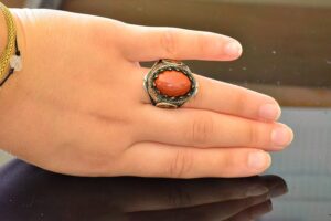 Erkekler için 925 Ayar Gümüş Yüzük - Doğal Kan Taşı Yüzük - Görsel 6