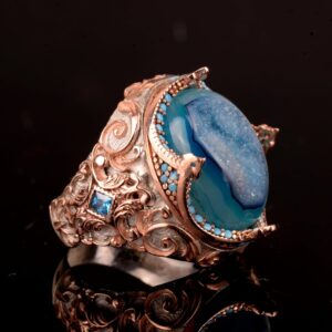 Gerçek Doğal Drusy Kristal Kuvars Taş Yüzük, 925 Ayar Gümüş Yüzük Erkekler İçin - Görsel 4