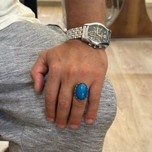 Gerçek Doğal Taş Yüzük - Gül Desenli Yüzük - 925 Ayar Gümüş Yüzük - El Yapımı Büyük Yüzük (Mavi Ağaç) - Görsel 3