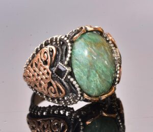 Gerçek Kan Taşı Doğal Taş Yüzük, 9.30 Karat, Gümüş Erkek Yüzüğü, Yığma Yüzük Taşı - Görsel 3