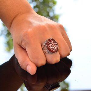 925 Ayar Gümüş Yüzük, Doğal Akik Taşı, Zülfikar İslam Kılıcı Yüzüğü - Görsel 3