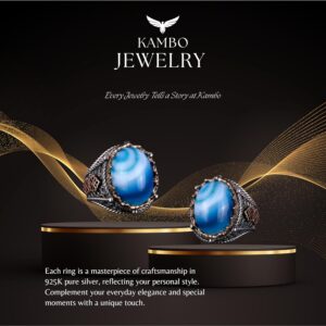 Gerçek Doğal Mavi Agat Taş Yüzük, 925 Ayar Gümüş Yüzük Erkekler İçin, Farklı Yüzük - Görsel 7