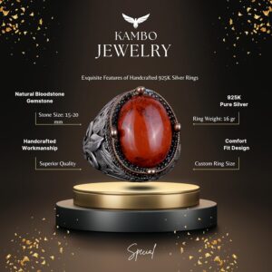 925 Ayar Gümüş El Yapımı Erkek Yüzük - Çeşitli Doğal Taşlarla Mevcut (Kan Taşı) - Görsel 7