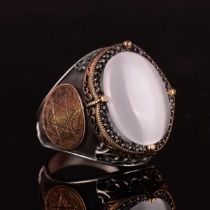 Davud Yıldızı Yüzüğü, Oluşturulmuş Taş Yüzük, 925 Ayar Gümüş Süleyman Yüzüğü (Beyaz Kedi Gözü Oluşturulmuş Taş) - Görsel 5