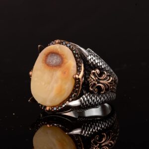 Gerçek Doğal Kehribar Taşlı Yüzük, Şahin Pençesi Yüzüğü, 925 Ayar Gümüş Yüzük Erkekler İçin - Görsel 4