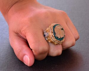 Jade Taş Yüzük - 925 Ayar Gümüş Sinyal Yüzük - El Yapımı Erkek Altın Kaplama Yüzük (Şahin) - Görsel 7