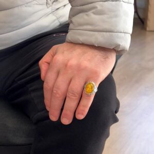 Erkekler için Lüks 925 Ayar Gümüş Yapay Taş Yüzükler - Çeşitli Koleksiyon (Bal Amberi Yapay Taş) - Görsel 3