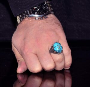 Gümüş Erkek Yüzük - Arizona Turkuaz Doğal Taş - Şahin Pençesi Tasarımı (Model-1) - Görsel 7