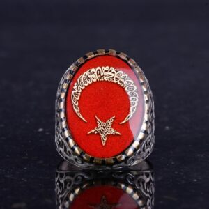 925 Ayar Gümüş Erkek Yüzük - Yapay Taş ile Ay ve Yıldız Tasarımı - Gümüş Yüzük - Görsel 4