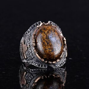 Doğal Bronzit Taş Yüzük, 925 Ayar Sert Gümüş Erkek Yüzüğü - Görsel 4