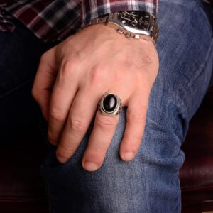 925 Ayar Katı Gümüş Yüzük, Yapay Peridot Taşlı Gümüş Erkek Yüzüğü - Görsel 2