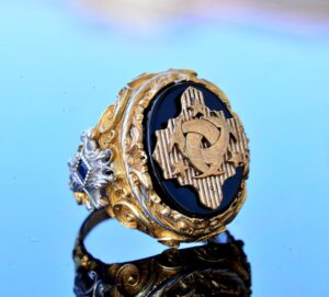 El Yapımı Oniks Yüzük - 925 Ayar Katı Gümüş Erkek Yüzük (Arma) - Görsel 3