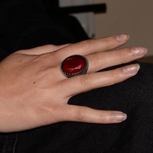 925 Ayar Gümüş Erkek Osmanlı Mühür Yüzük Yapay Granat Taşı ile - Görsel 6