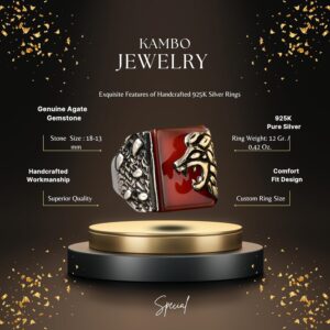 Gerçek Doğal Kırmızı Akik Taşlı Aslan Başlı Yüzük - Gümüş Erkek Yüzüğü - Görsel 2