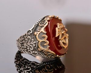 Doğal Kırmızı Akik Taş Yüzük - 925 Ayar Gümüş Yüzük Erkekler için - Yüzükler (Yazılı) - Görsel 4