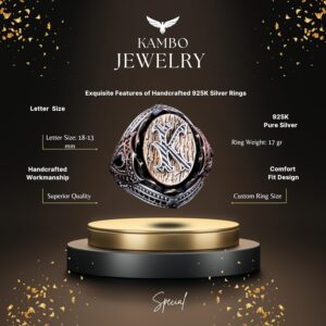 Kişiye Özel Monogram Gümüş Erkek Yüzük - 925K Katı Sterlin Gümüş Yüzük - Görsel 5