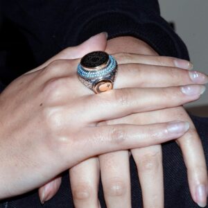 925 Ayar Gümüş Erkek Yüzük, Mavi Turkuaz, Hilal Ay ve Süleyman Yıldızı Tasarımı - Görsel 7