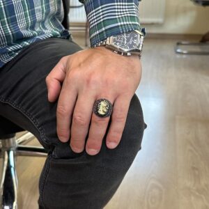 Doğal Agat Taşından Şaman Yüzüğü - Oymalı Taş Amerikan Baş Şef Yüzüğü, 925 Ayar Gümüş Erkek Yüzüğü - Görsel 3