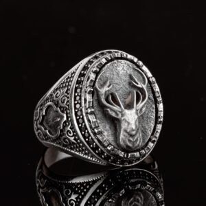 925 Ayar Gümüş Erkek Geyik Yüzük - Cesur ve İhtişamlı Tasarım, Günlük Kullanım ve Özel Günler için İdeal - Görsel 4