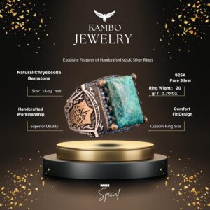 Gerçek Doğal Azurit Taşı Yüzük, 925 Ayar Gümüş Yüzük - Görsel 2