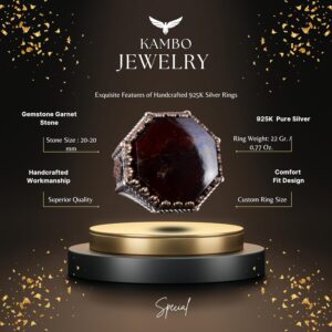 Gerçek Doğal Taş Yüzük - Sekizgen Tasarım - El Yapımı 925 Ayar Gümüş Takı (Granat) - Görsel 2