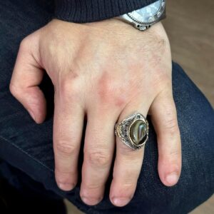 Sterling Gümüş Erkek Yüzük, Gerçek Doğal Akik Taşı Yüzük - Görsel 3